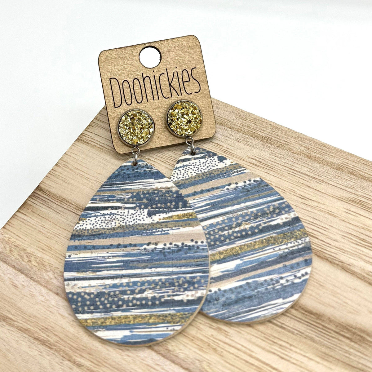 Gold & Navy Striped Cork Teardrops