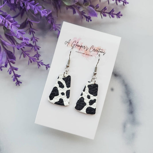 Black & White Cow Print Dangle Leather Earrings