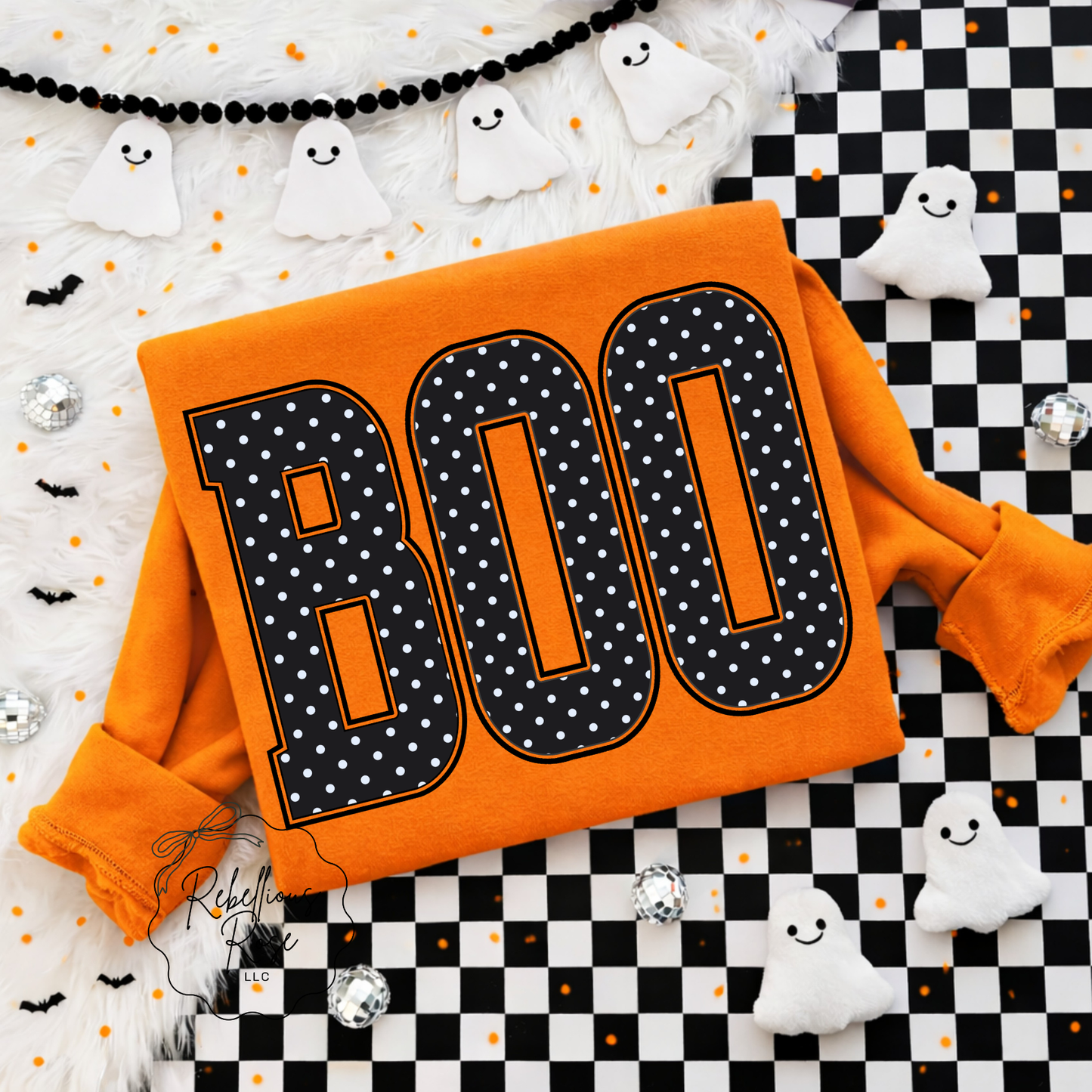 Boo Polka Dot Halloween Graphic Crewneck Sweatshirt