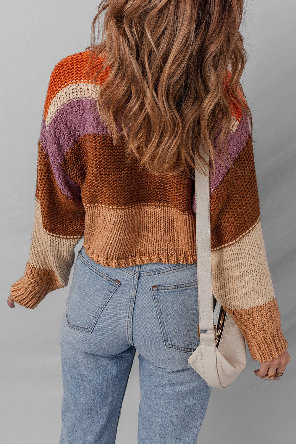 Cropped Colorblock Knit Sweater
