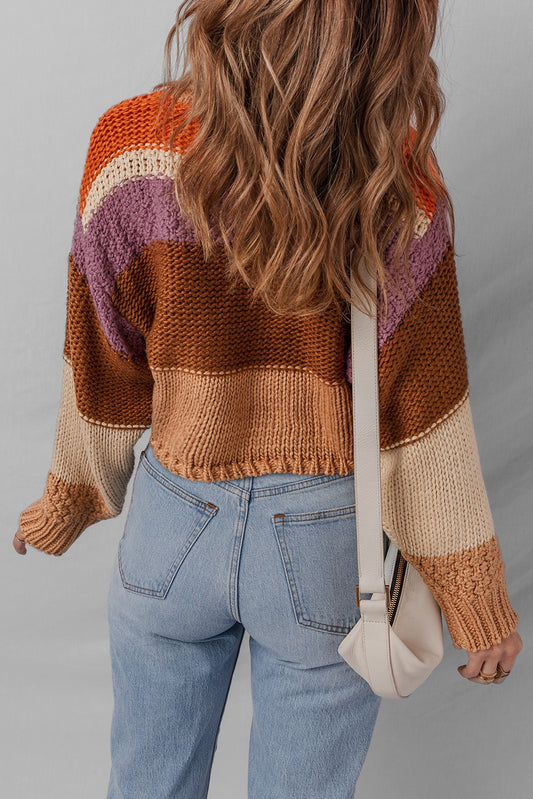 Cropped Colorblock Knitted Sweater