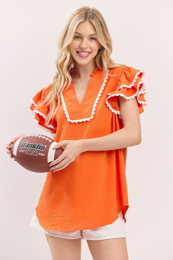 Ruffle Sleeve Varsity Game Day Knit Top