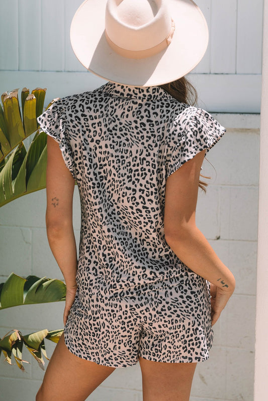 "Aubree" Leopard Ruffled Top And Short Set