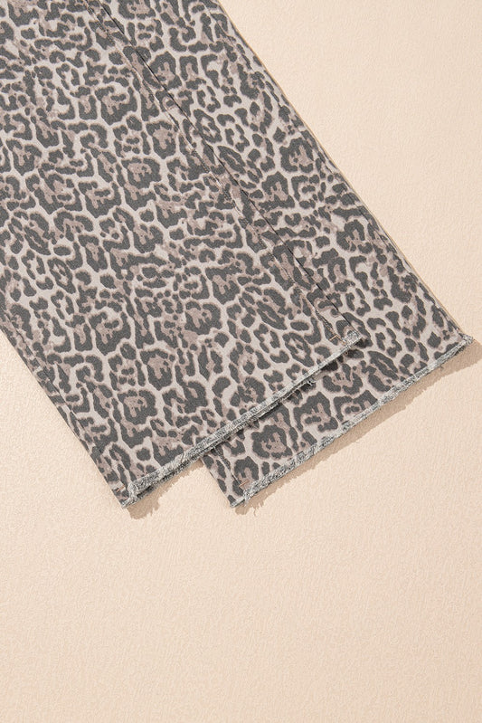 Leopard Frayed Edge Wide Leg High Waist Jeans