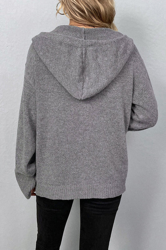Drawstring Hooded Buttoned Sweater Cardigan