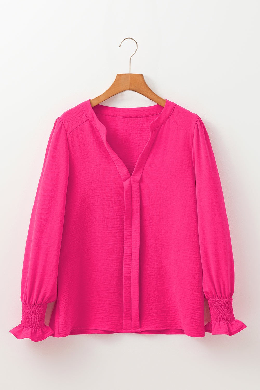 Solid Shirred Long Sleeve Blouse