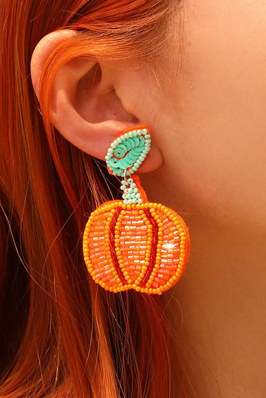 Halloween Pumpkin Rice Beaded Drop Earrings