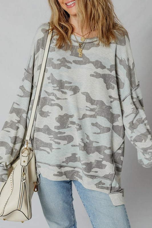 Retro Camo Exposed Seam Patchwork Sweatshirt