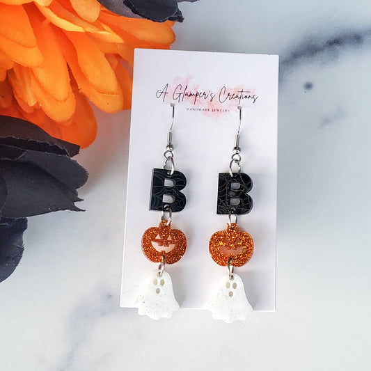 Halloween Pumpkin Ghost Dangle Acrylic Earrings
