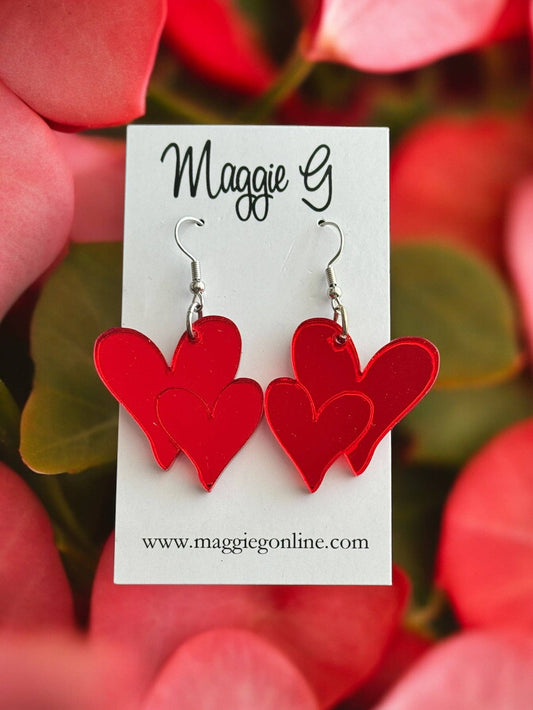 Valentine Heart Acrylic Earrings Red