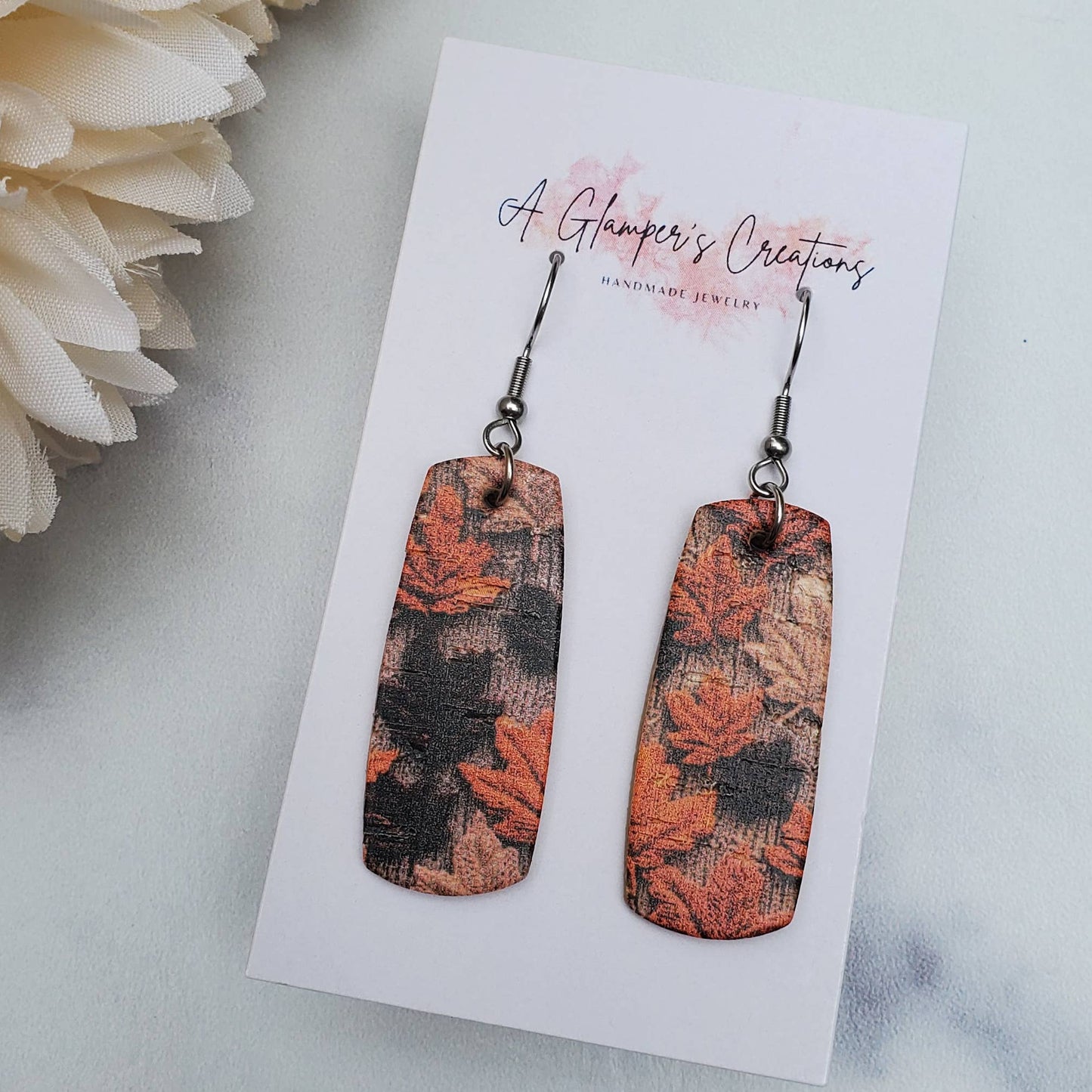 Fall Embroidered Leaves Mini Bar Leather Earrings