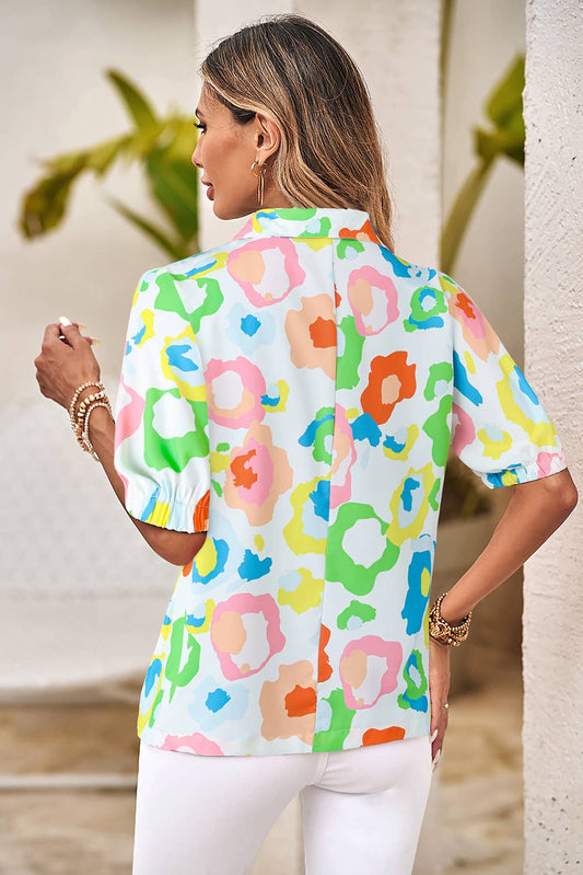 LDC Leopard Casual Short Sleeve V Neck Blouse