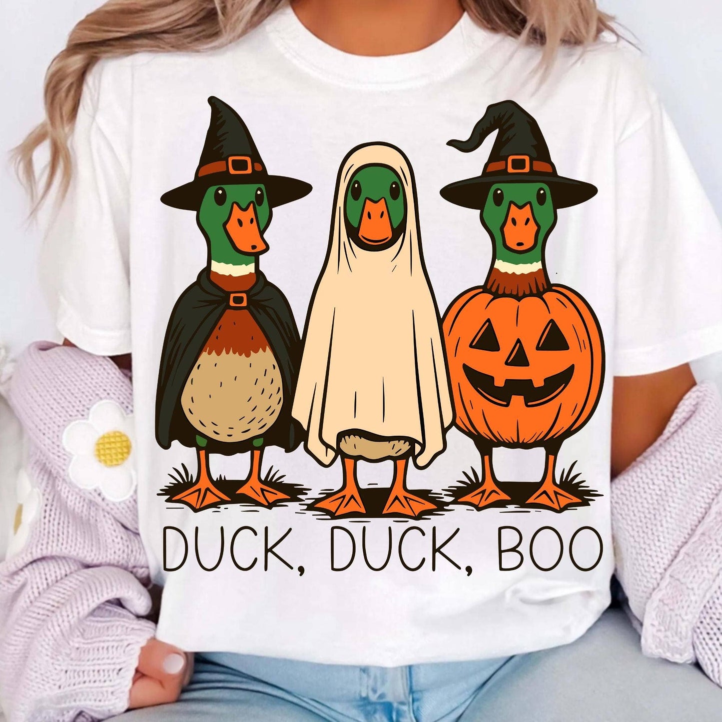 Duck Duck Boo T-Shirt, Silly Duck Ghost Witch Sweatshirt