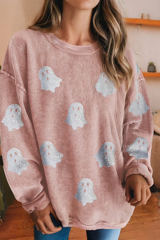 LDC Halloween Ghost Corded Crew Neck Loose Sweatshirt