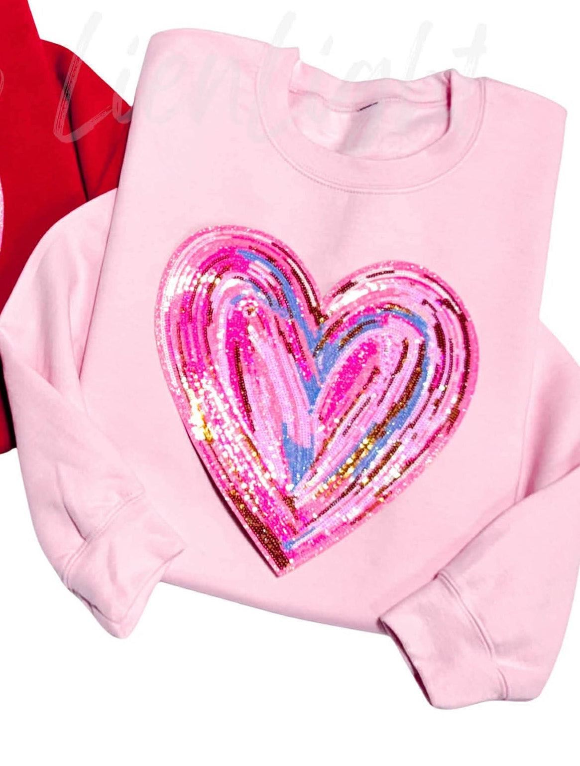 Colorful Pink Splatter Heart Sequins Valentines Sweatshirt