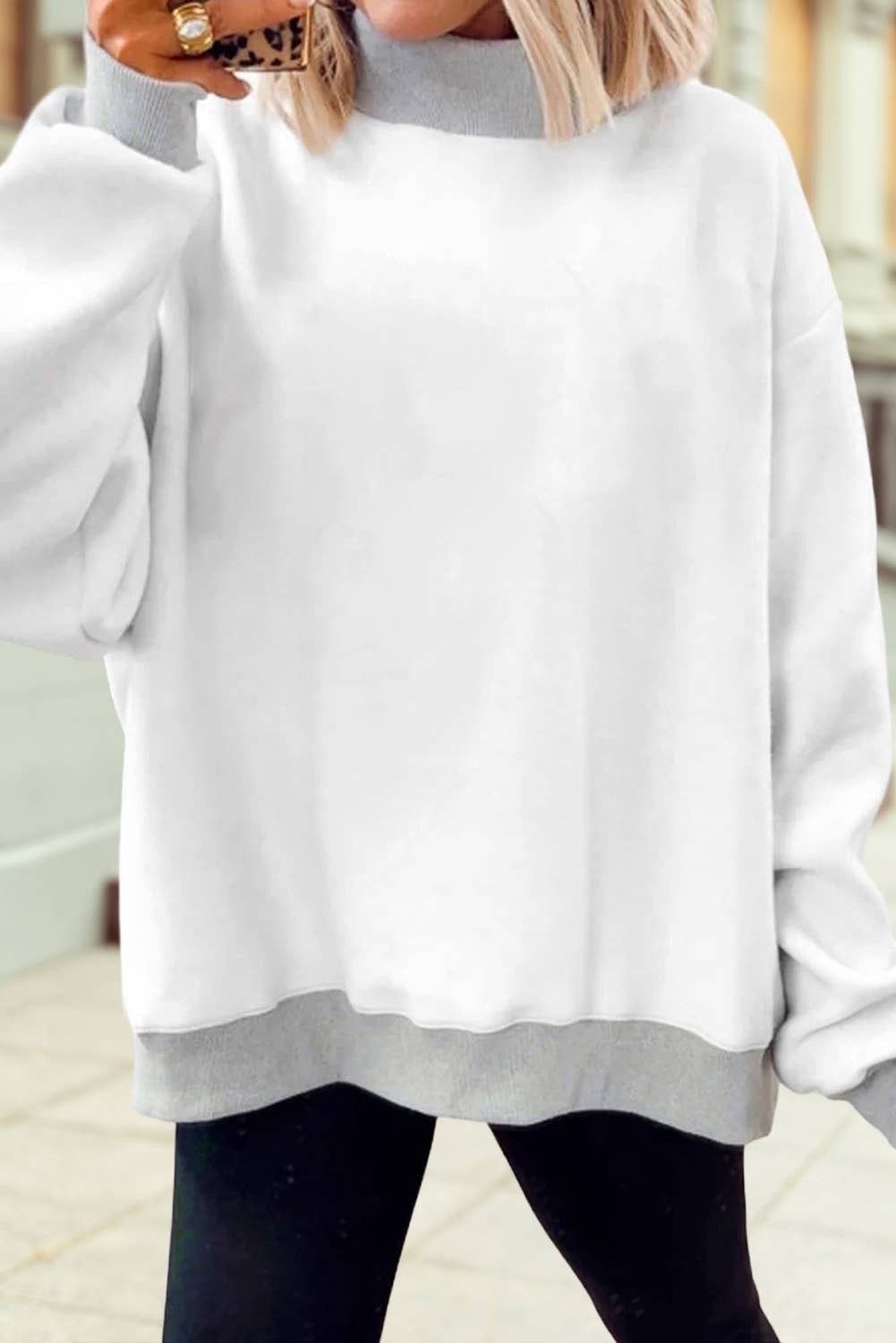 Oversize Drop Shoulder Blank Reversible Mock Neck Sweatshirt