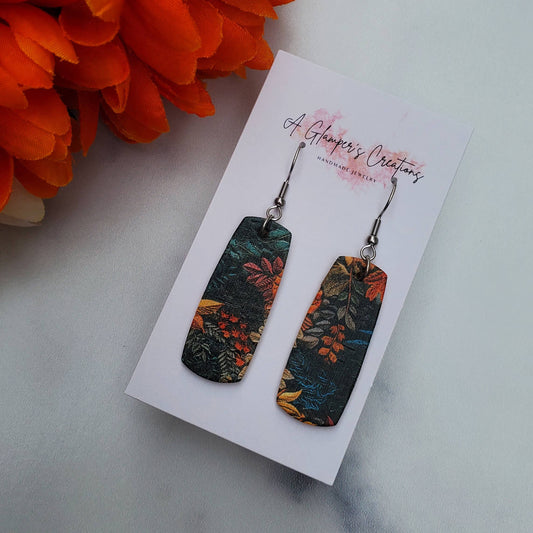 Mustard & Turquoise Fall Floral Mini Bar Leather Earrings