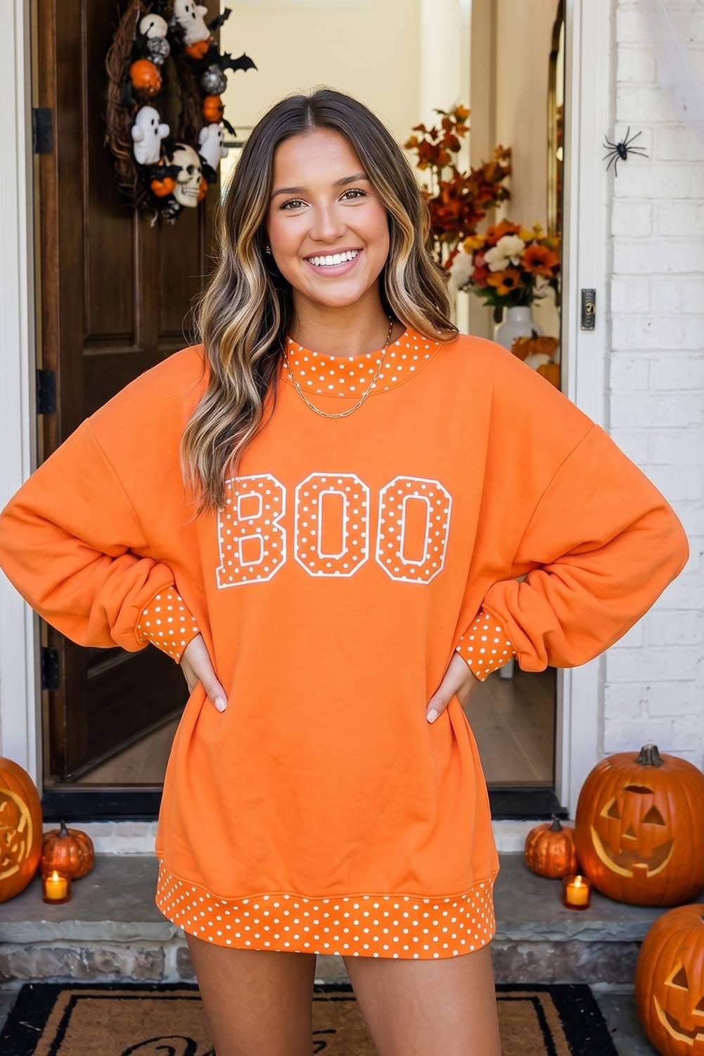 Polka Dot Letter Print Mock-Neck Sweatshirt