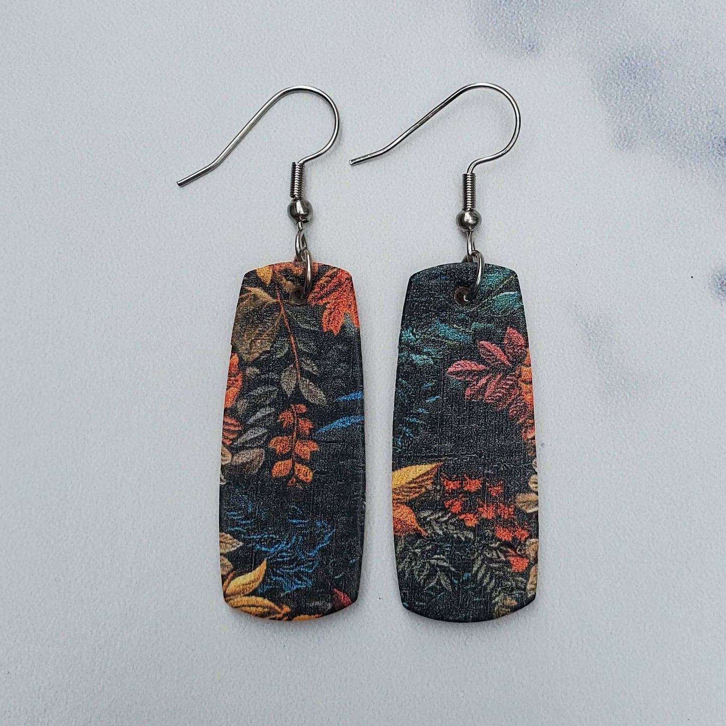 Mustard & Turquoise Fall Floral Mini Bar Leather Earrings