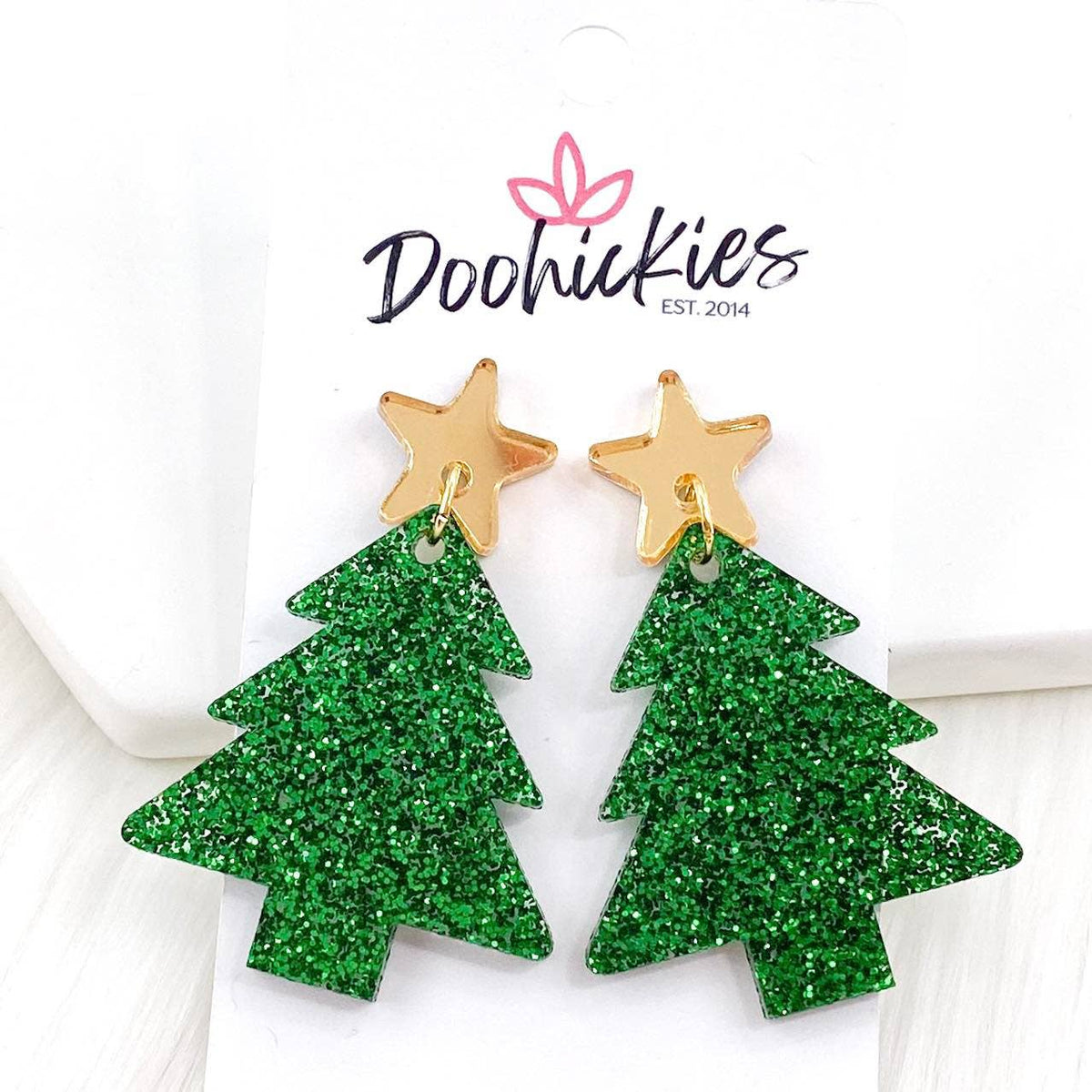 2" Gold Star & Evergreen Glitter Tree Dangles