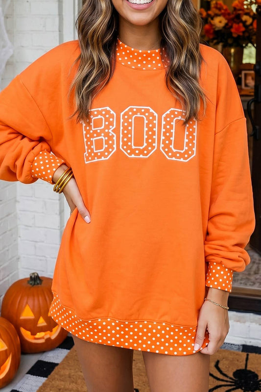 Polka Dot Letter Print Mock-Neck Sweatshirt