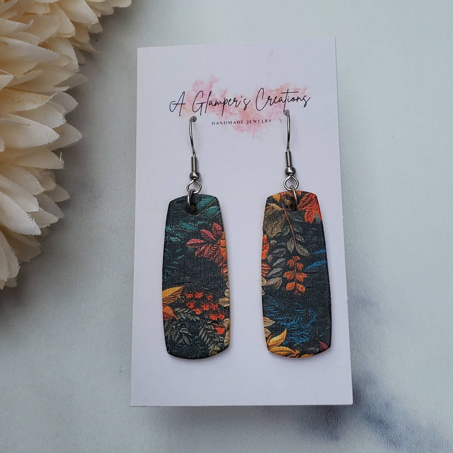 Mustard & Turquoise Fall Floral Mini Bar Leather Earrings