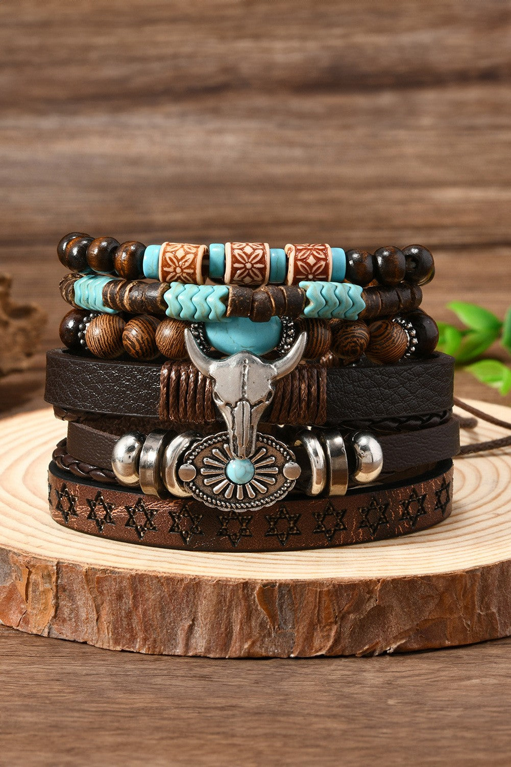 6 Pc Western Bull Skull Turquoise Bracelet