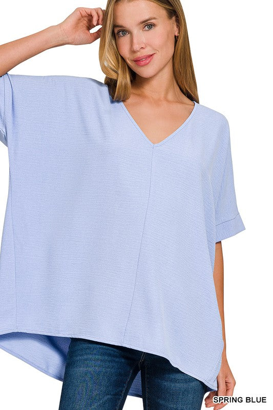 Woven Airflow V-neck Dolman Short Sleeve Top