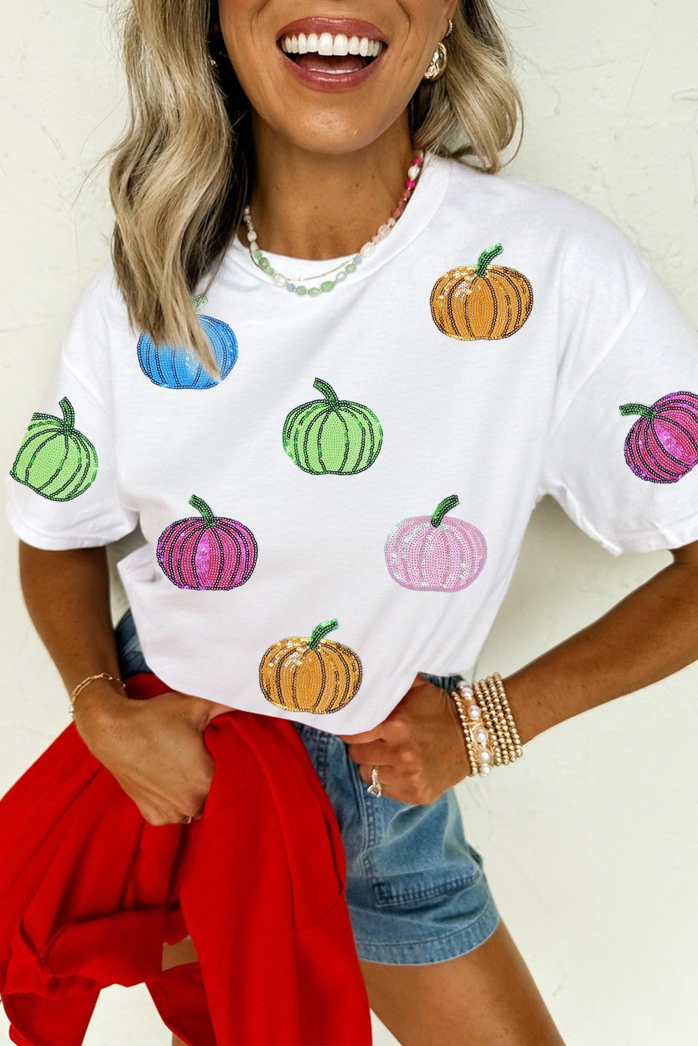 Sequin Pumpkin Patched Cotton Tee