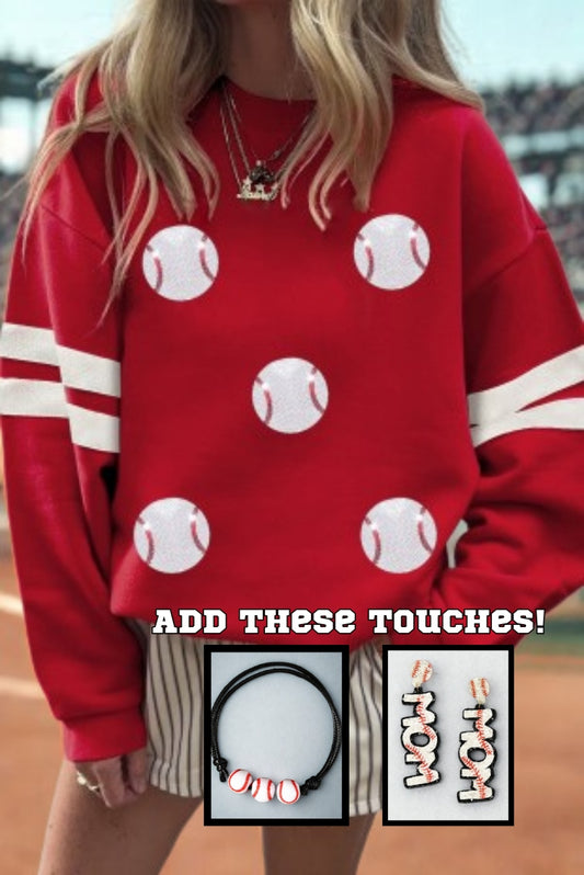 Glitter Baseball Patched Varsity Sweatshirt