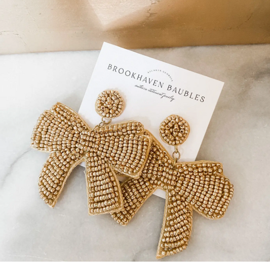 Christmas Bow Beaded Earrings