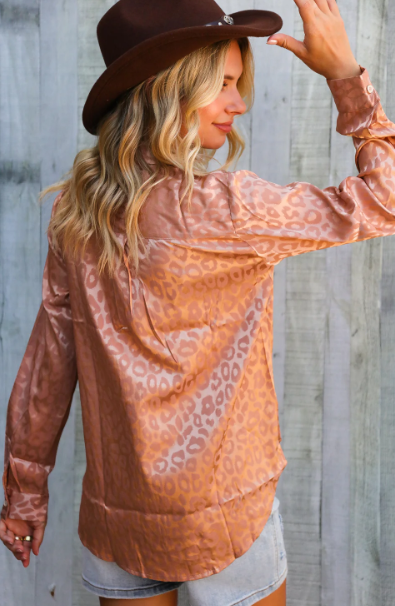 Mauve Silk Leopard Button Blouse