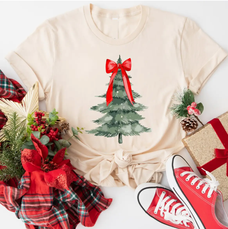 Christmas 2025 Red Bow Trees Holiday Top Seller Graphic Tee