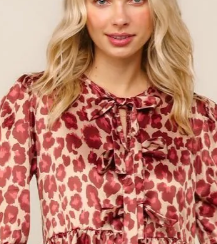 Front Bow Tie Leopard Satin Dress