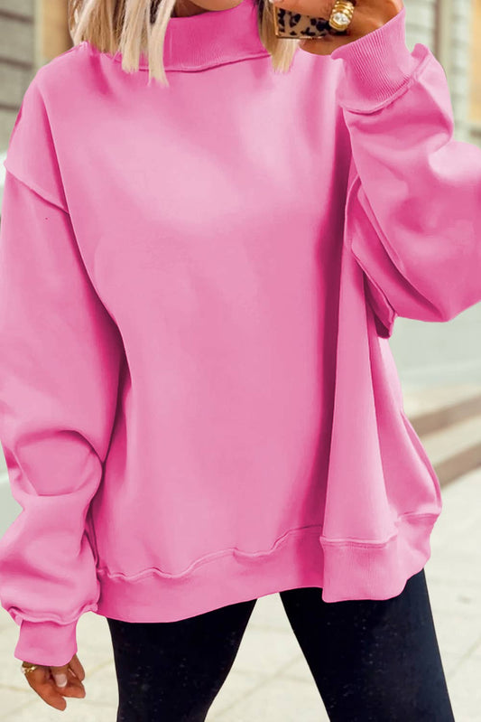 Oversize Drop Shoulder Blank Reversible Mock Neck Sweatshirt