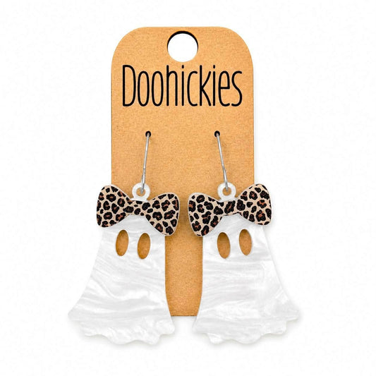 Doohickies - Wildly Boo-tiful Ghost Earrings | Leopard Print Halloween Acrylic Dangles