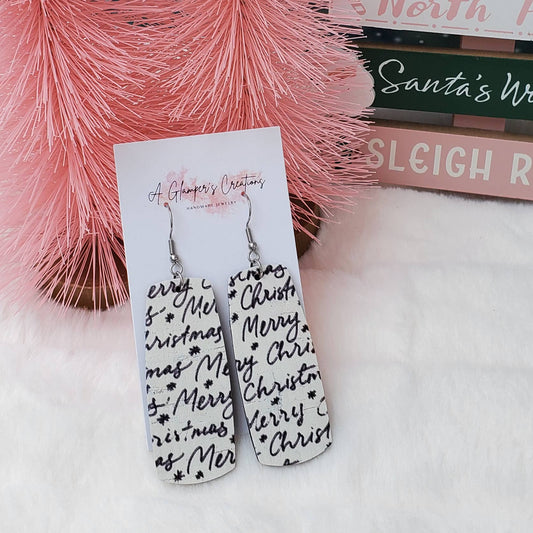 Merry Christmas Bar Leather Earrings