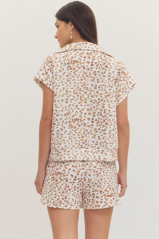 Animal print cap sleeve top/short set