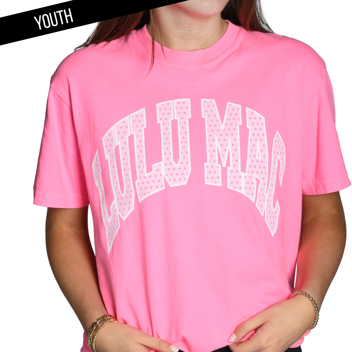 Neon Pink Polka Dot Youth Comfort Colors Tee