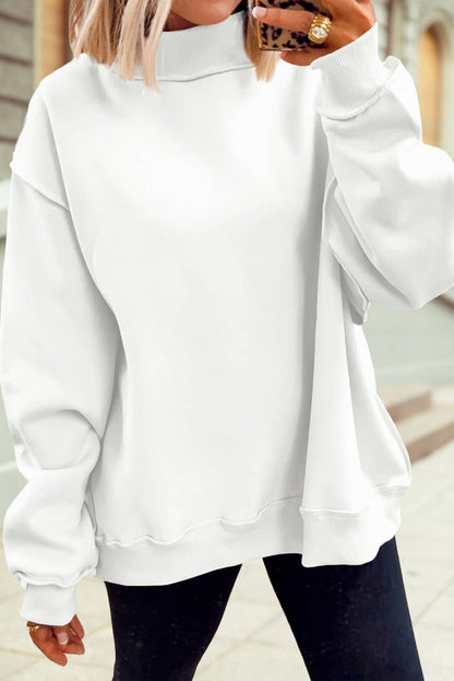 Oversize Drop Shoulder Blank Reversible Mock Neck Sweatshirt