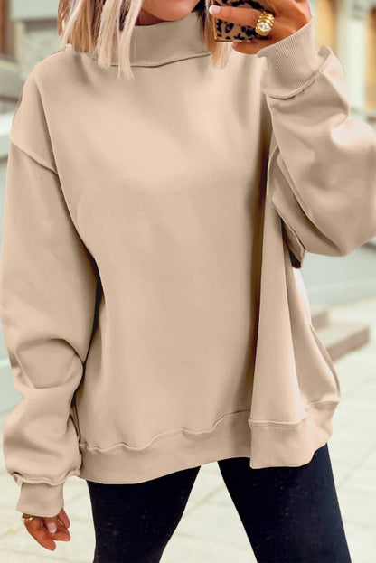 Oversize Drop Shoulder Blank Reversible Mock Neck Sweatshirt