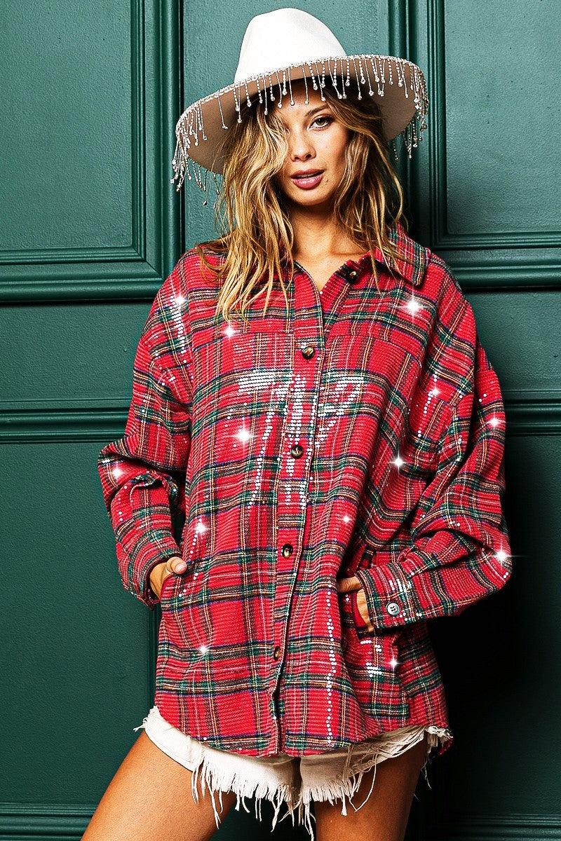 Clear Sequin Plaid Christmas Shirt