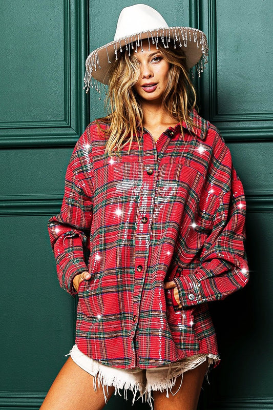 Clear Sequin Plaid Christmas Shirt