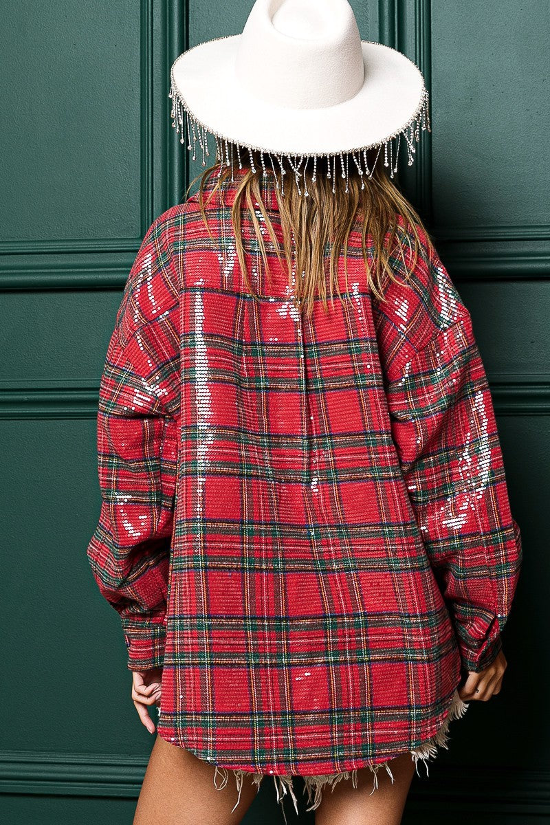 Clear Sequin Plaid Christmas Shirt