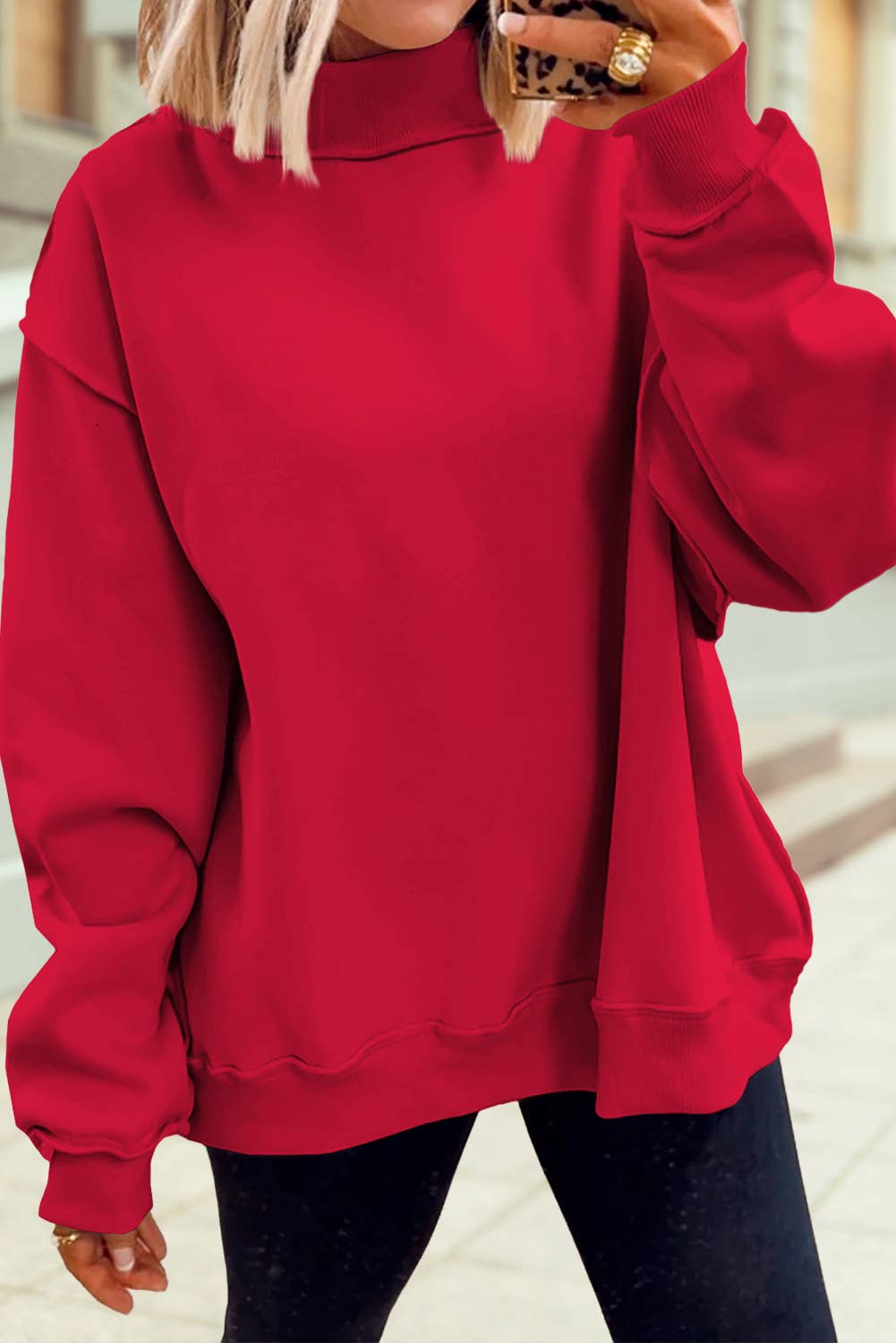 Oversize Drop Shoulder Blank Reversible Mock Neck Sweatshirt