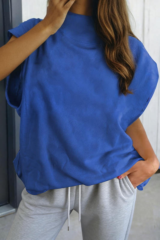 Solid High Neck Cap Sleeve Loose Top