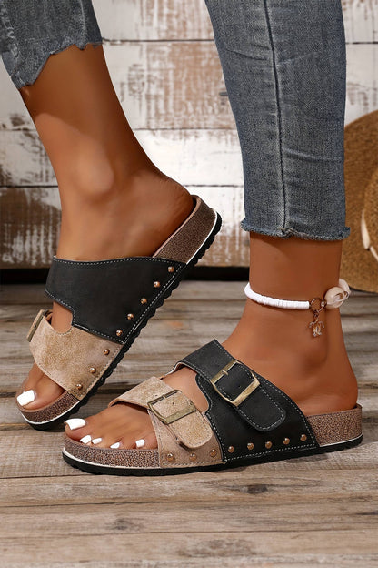 LDC Western Suede Rivet Hollow Out PU Leather Slip-on Shoes