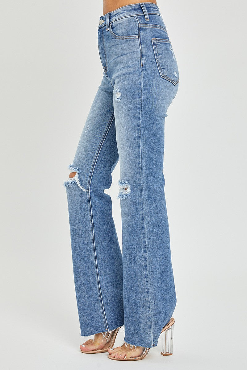 High Rise Distressed Flare Jeans