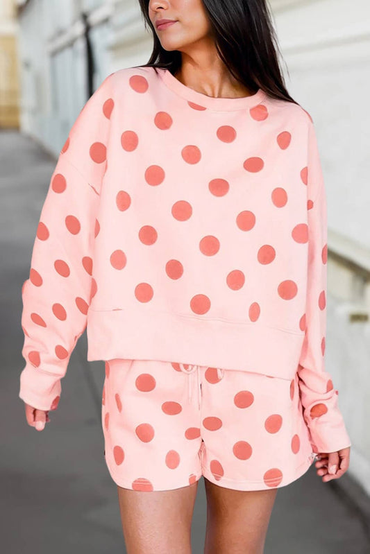Cute Polka Dot Dot Print Loose Pullover Shorts Set | S-XL