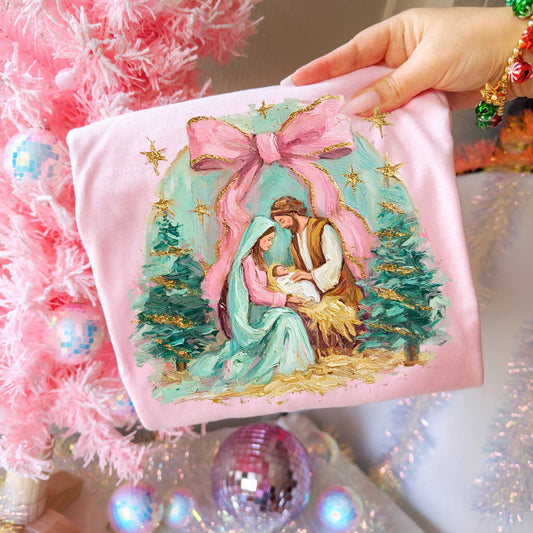 Trendy Tee Co. - Pink Bow Nativity Tee